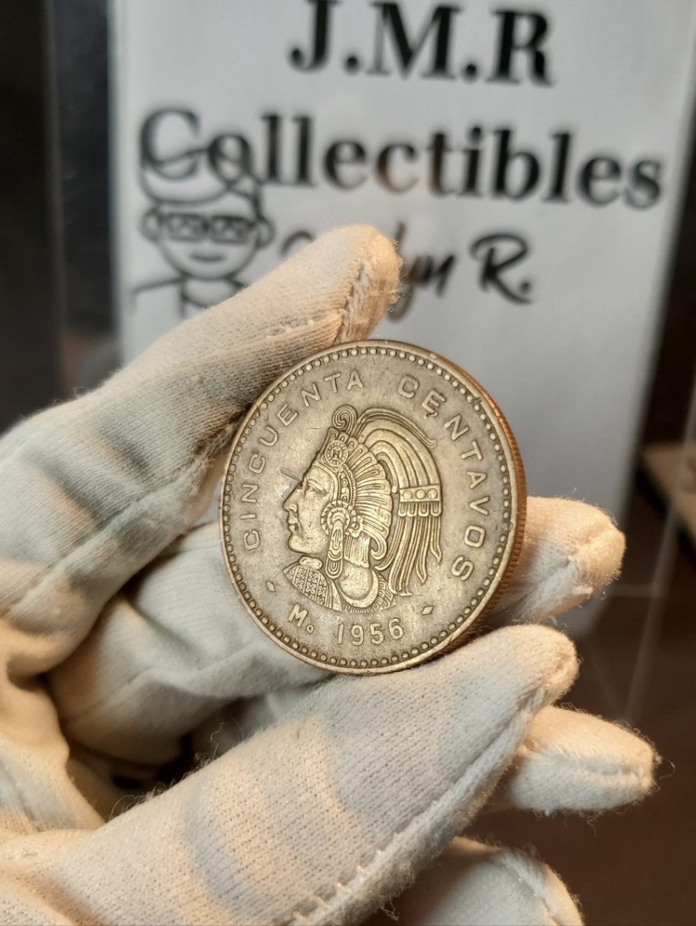 1956 Mo Mexico Cincuenta Centavos 50c Bronze World Coin Eagle Aztec Warrior